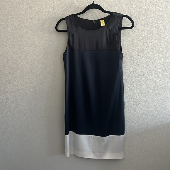 Theory silk dress colorblock slip size 2 navy black and cream canelle chorus - Picture 1 of 6
